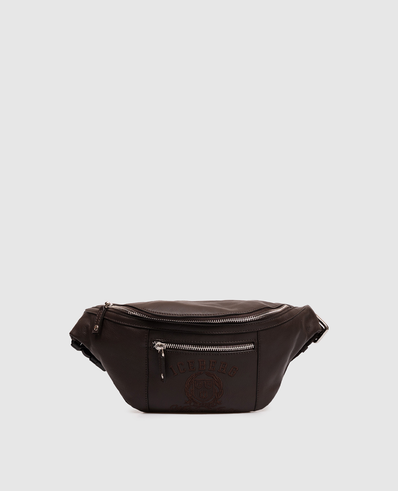 Brown leather belt bag with embroidery