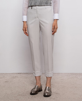 Peserico Gray wool pants with monil chain A04753D03472