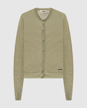 Fendi Khaki cardigan with logo embroidery FZE574AW4V