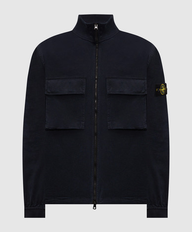 Blue jacket with logo patch