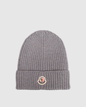 Moncler ENFANT Children's gray wool hat with patch L29543B00009M1131