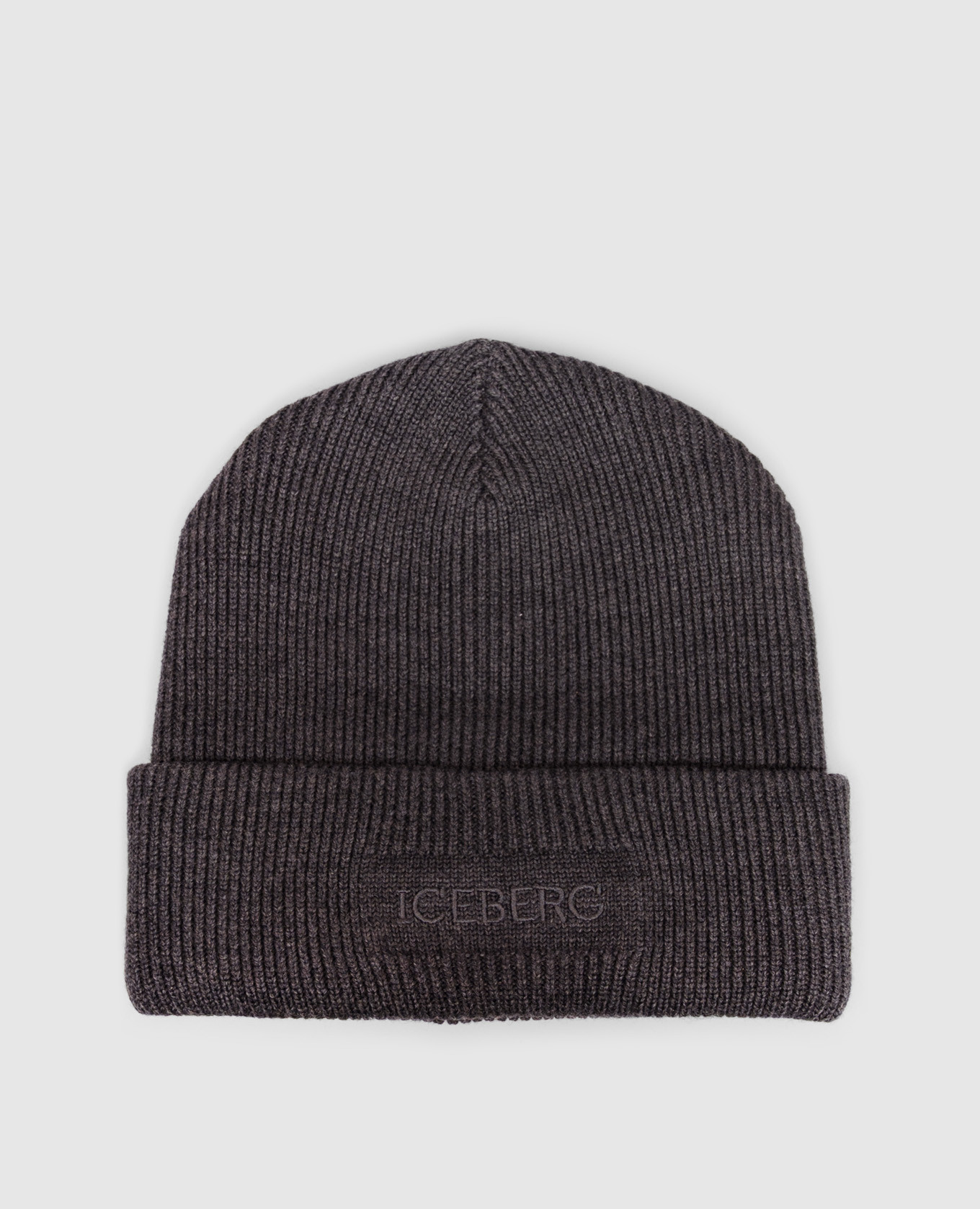Gray wool hat with logo embroidery