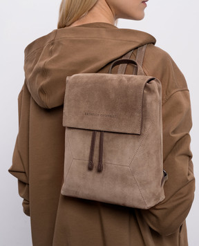 Brunello Cucinelli Suede brown backpack with embossed logo MBDLB2826P