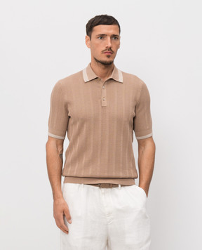 Brunello Cucinelli Brown polo with contrasting stripes M29204205P