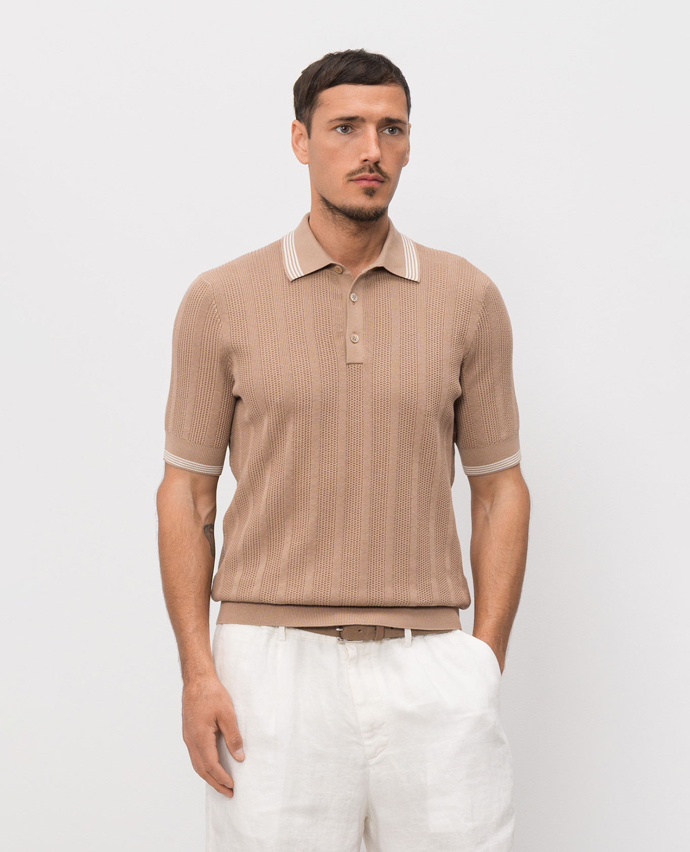 Brown polo with contrasting stripes Brunello Cucinelli 3