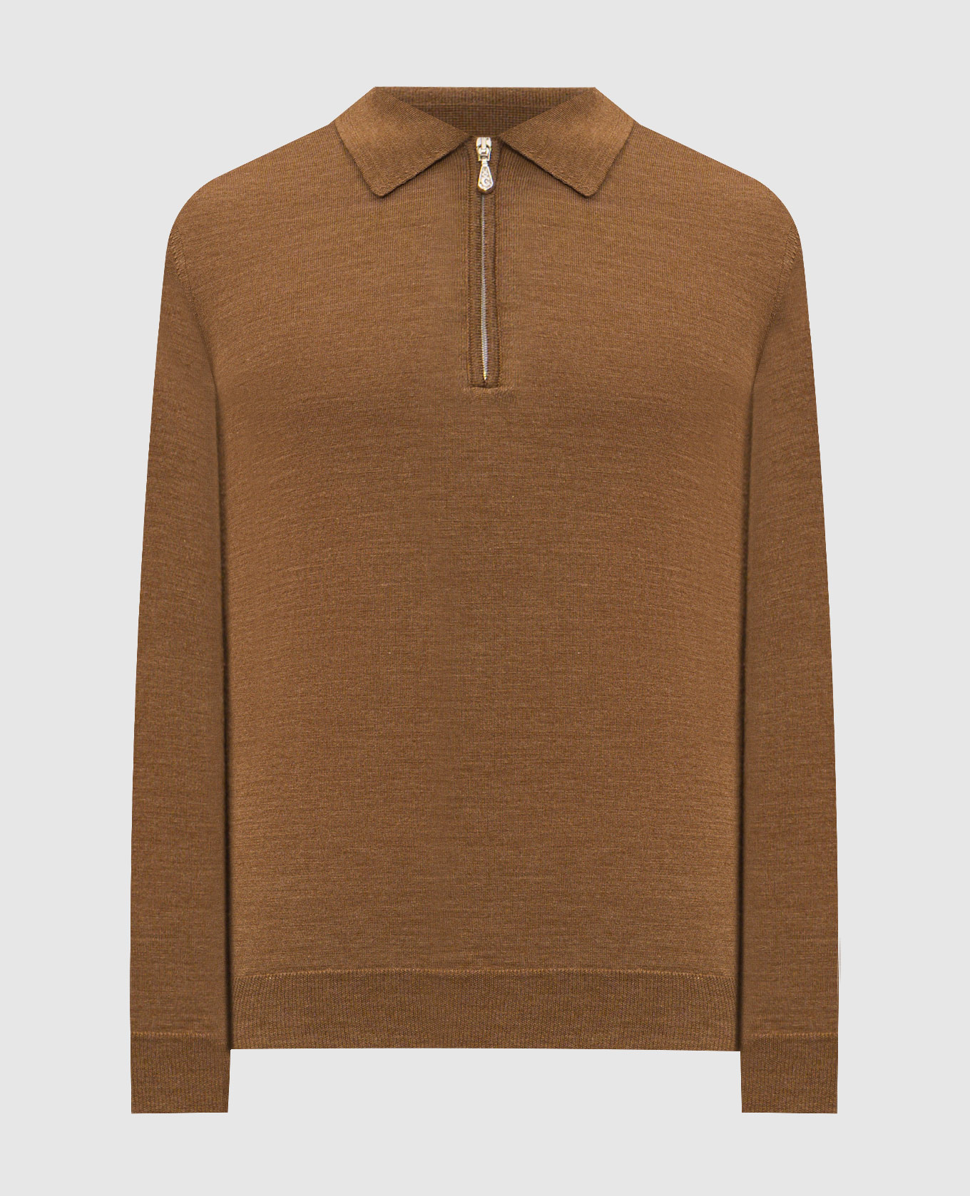 Brown wool and silk polo shirt