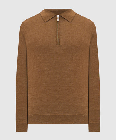 Brown wool and silk polo shirt