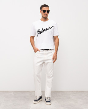Balmain White T-shirt with logo print GH1EG000BC86