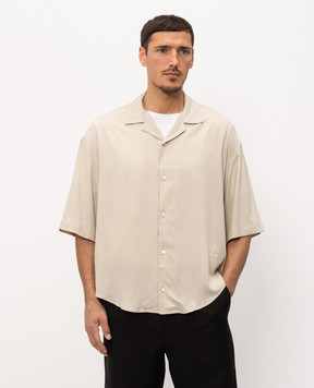 Ami Paris Beige shirt with logo embroidery HSH830VI0036