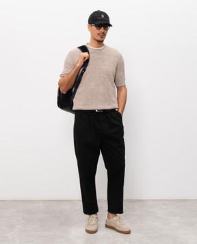 Brunello Cucinelli Beige knitted T-shirt with linen M2L707710