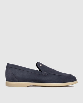 Stefano Ricci Blue suede loafers with textured emblem UC64G2287SDP
