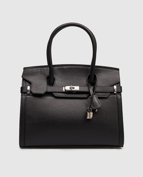 Gianni Notaro Black leather satchel bag with pendant 253DOLLARONIKEL