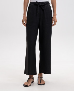Toteme Black silk trousers with logo embroidery 263WRB0450FB0693