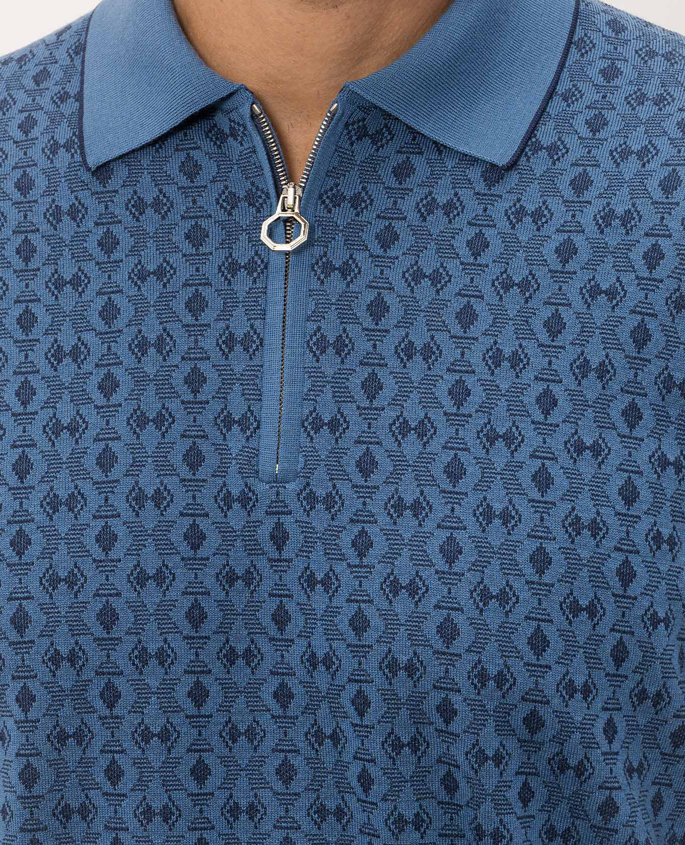 Blue wool and silk polo shirt with pattern Stefano Ricci 5