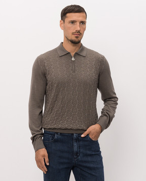 Stefano Ricci Brown cashmere and silk polo shirt K808110P30F26375