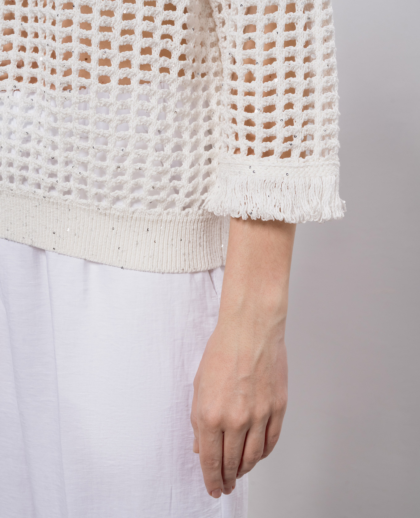 White openwork jumper with sequins and fringe Peserico 5