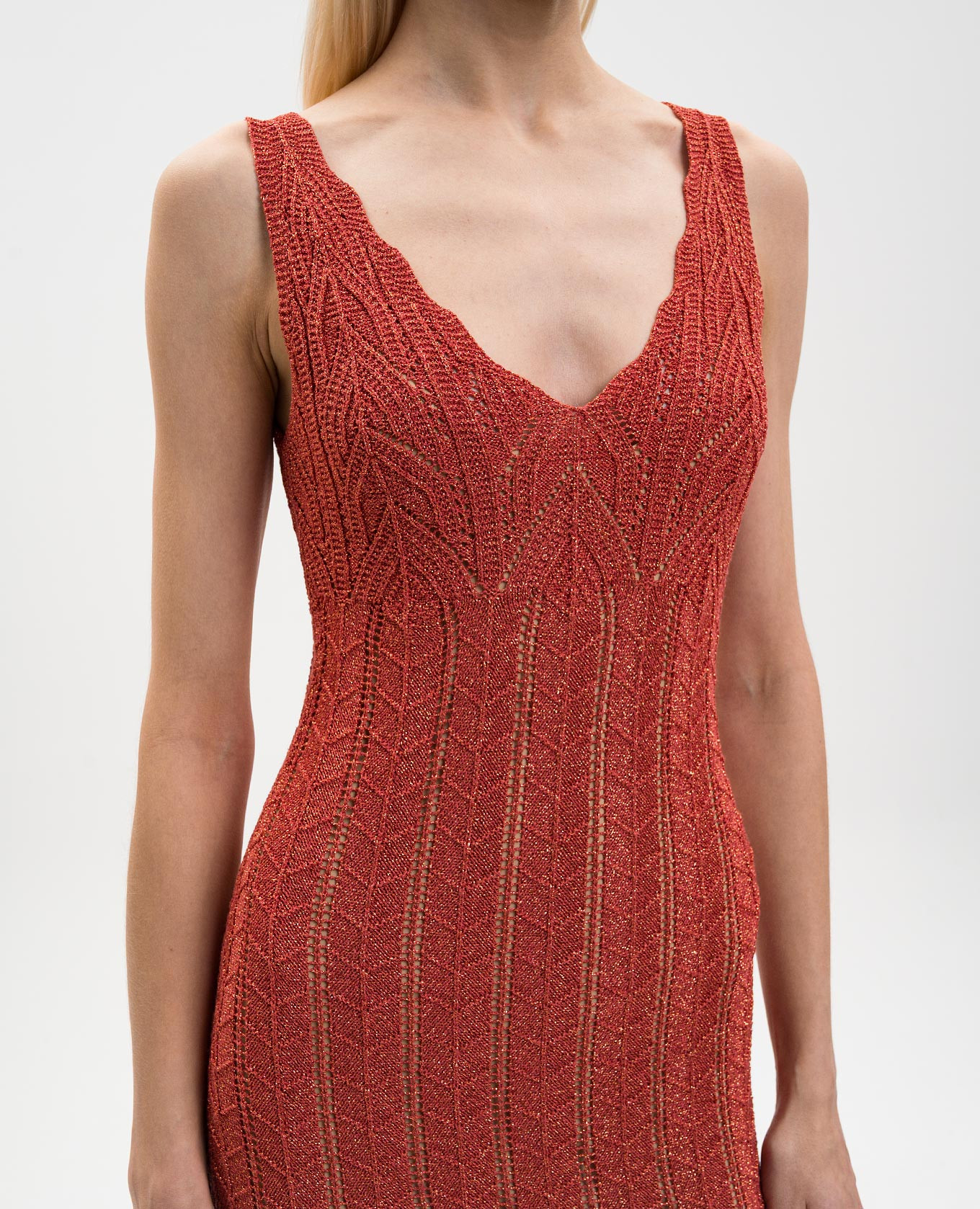 

Terracotta dress with lurex pattern Twinset, Red