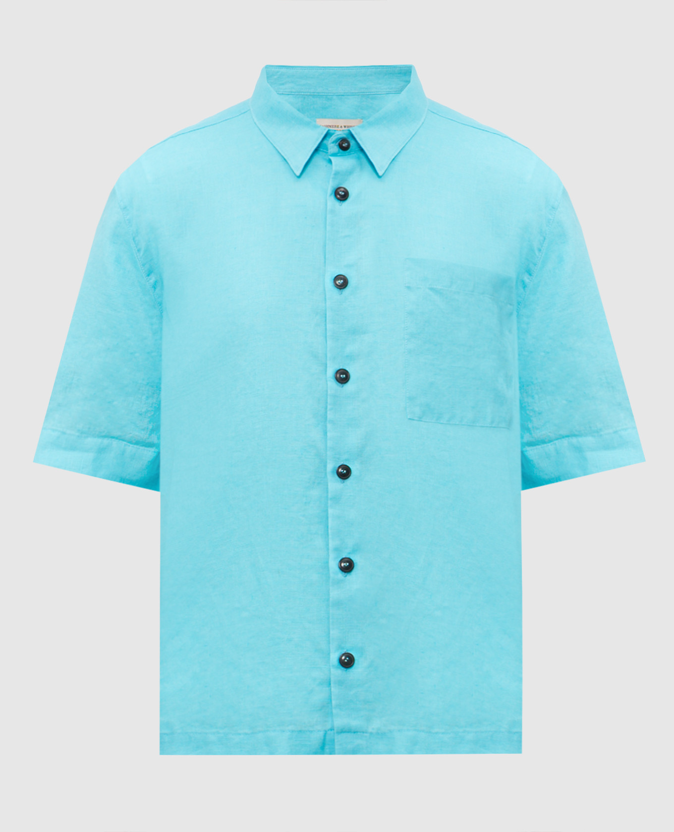 Blue linen shirt with short sleeves