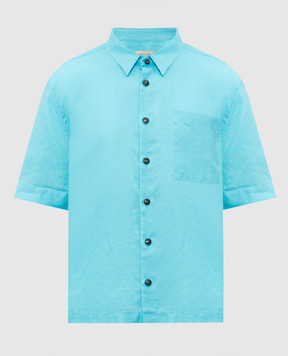 Cashmere&Whiskey Blue linen shirt with short sleeves 0335900656