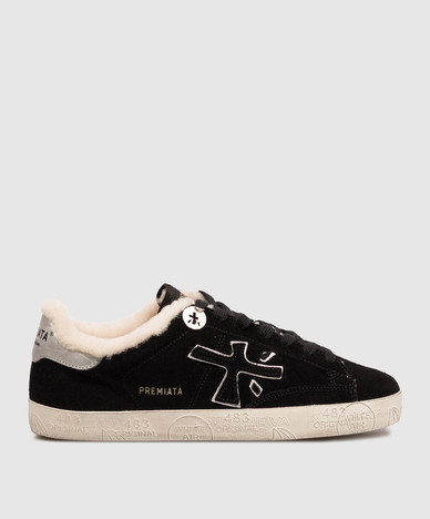 Steven black suede sneakers with fur