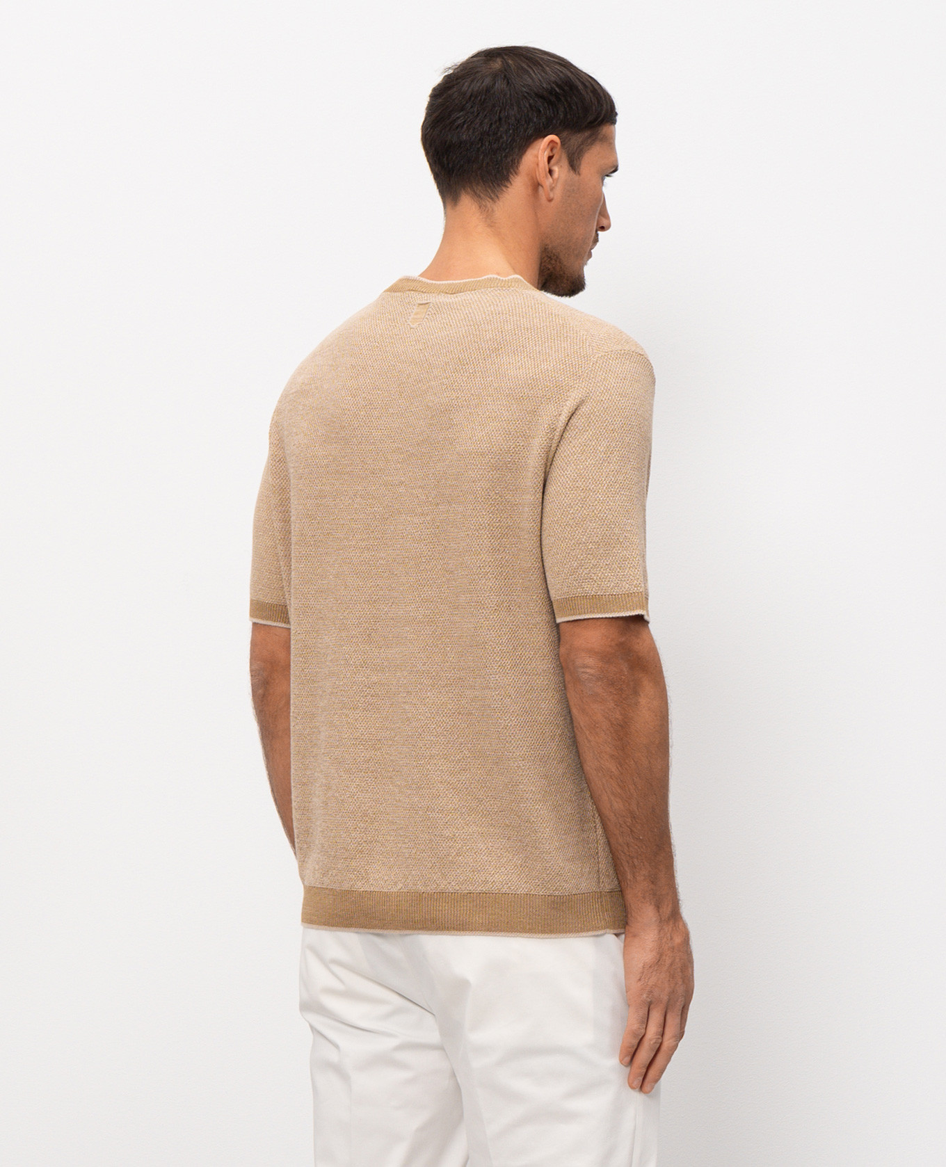 Beige linen and silk T-shirt Canali 4