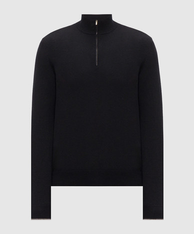 Navy wool and cashmere jumper with zipper