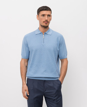 Stefano Ricci Blue polo shirt with woven pattern K212039P31F26195