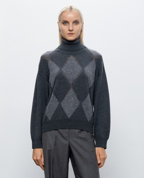 Peserico Gray wool sweater with geometric pattern A99228F07A9340