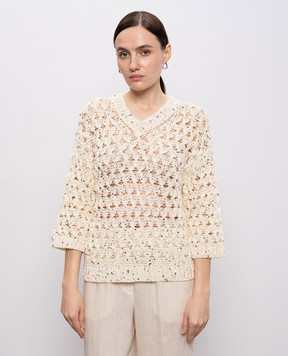 Peserico Beige openwork pullover with sequins E99167F039329A