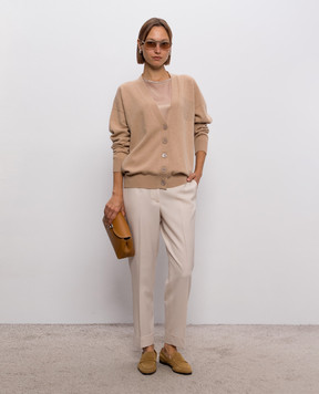 Peserico Beige wool, silk and cashmere cardigan with monil chain A99207F12A9283
