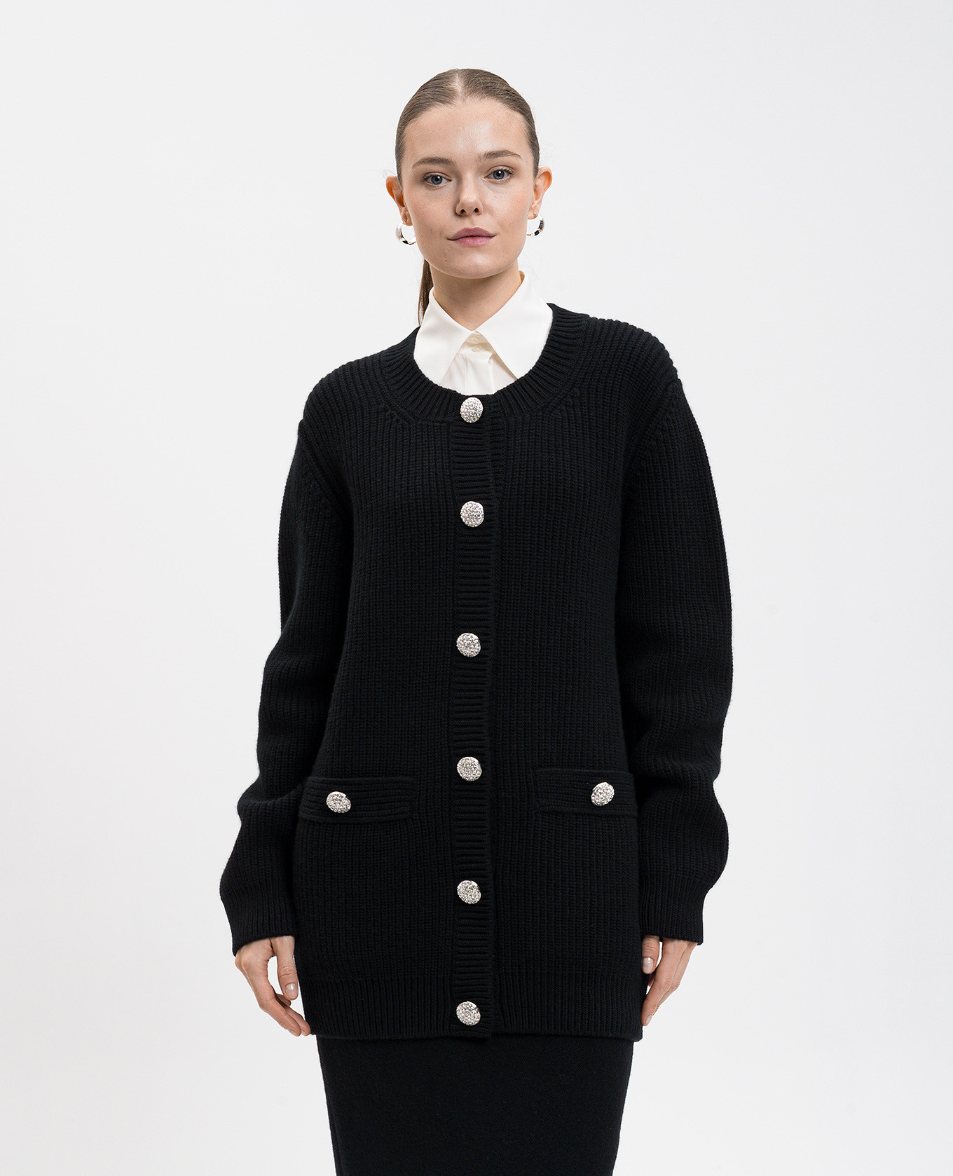 Black wool cardigan with crystals Dolce&Gabbana 3