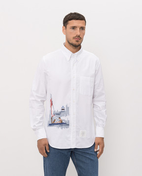 Thom Browne Scenic Sailboat and Shark White Shirt MWL272EE1619