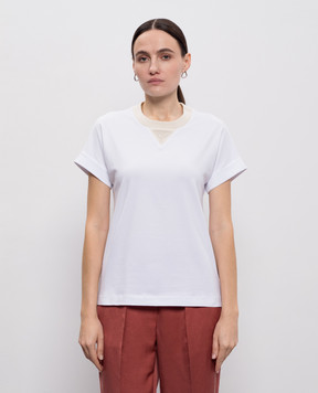 Peserico White T-shirt with a monil chain A06879J00070C