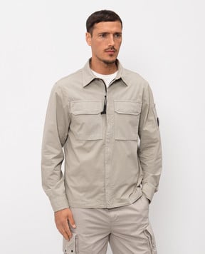 C.P. Company Beige zip-up shirt with logo patch MOS156A110143G
