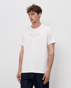 Fendi Ivory T-shirt with embroidered logo FY1319AUOB