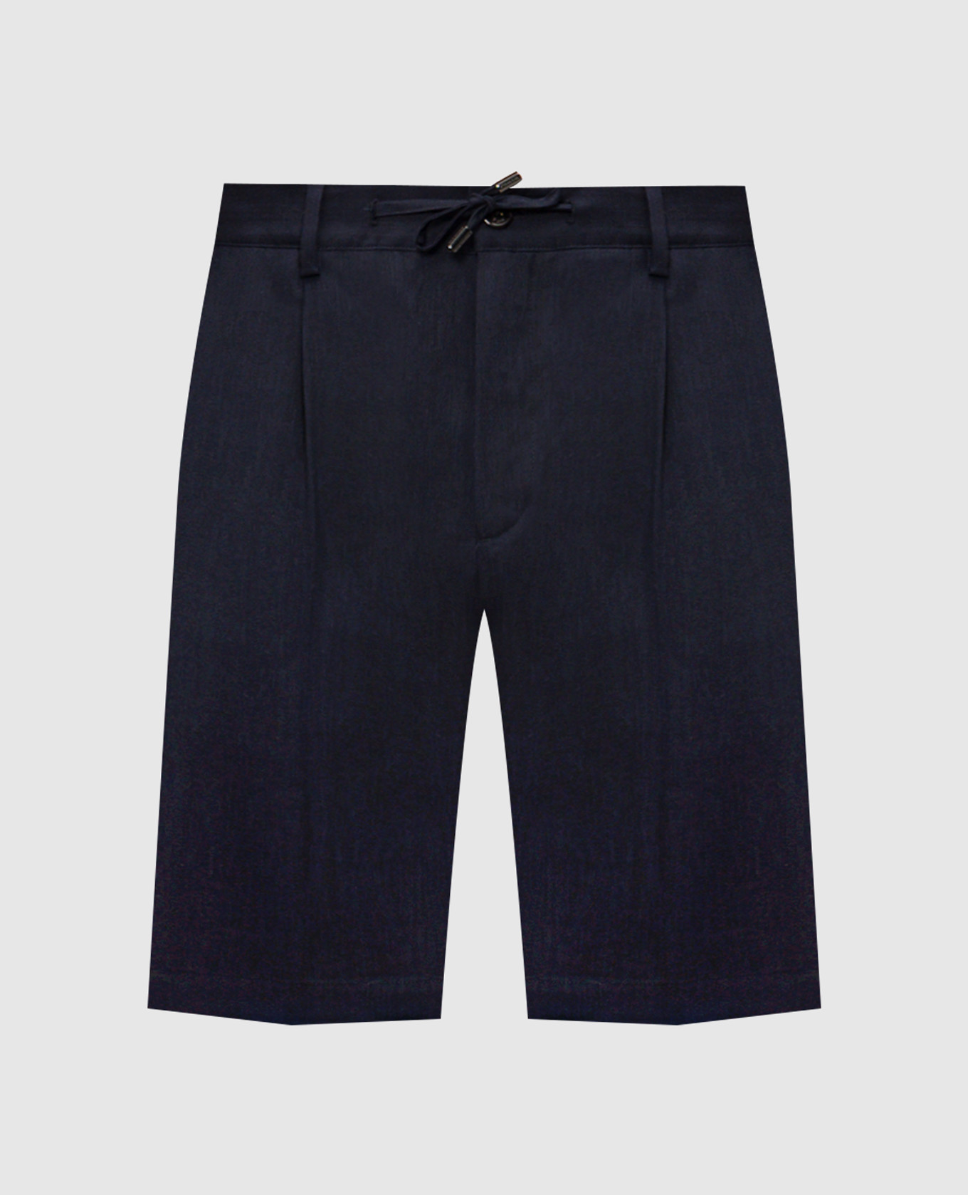 Blue linen and wool shorts with metal logo