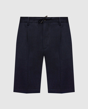 Stefano Ricci Blue linen and wool shorts with metal logo M1T6100300WL003L