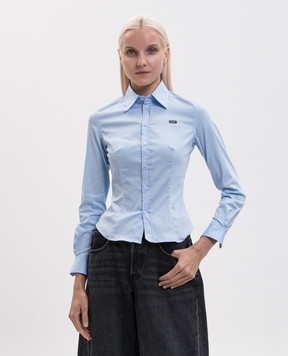 Vetements Blue shirt with logo patch WH27SH040LB