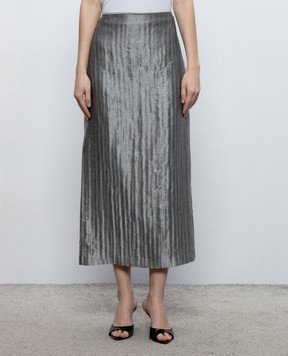 Peserico Gray midi skirt with linen E0520805032
