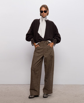 Brunello Cucinelli Brown cashmere sweater with removable cuffs M12747000