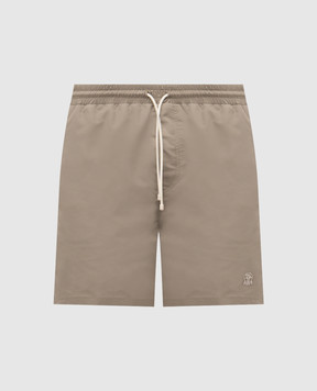 Brunello Cucinelli Khaki swim shorts with logo emblem MW817043
