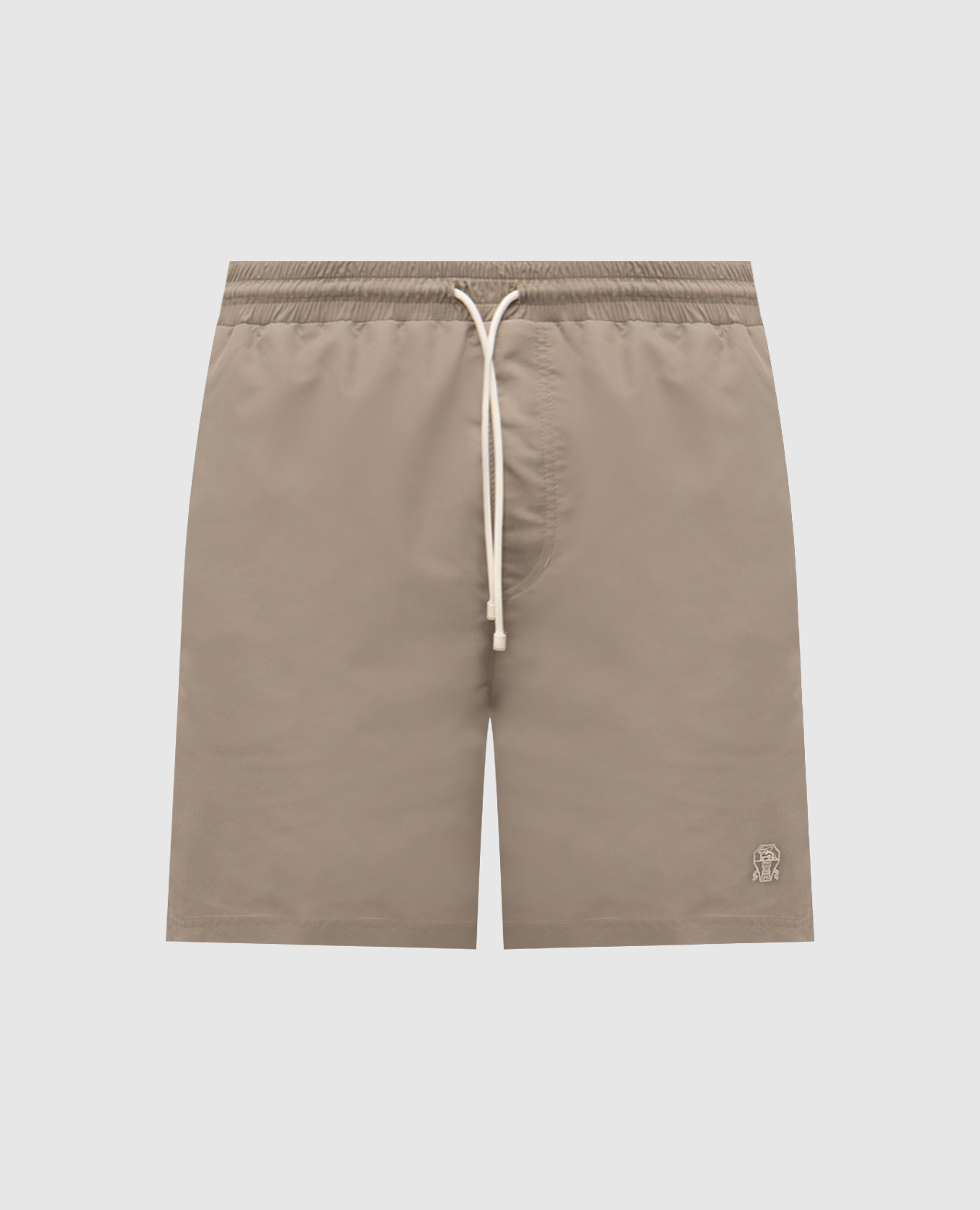 Khaki swim shorts with logo emblem