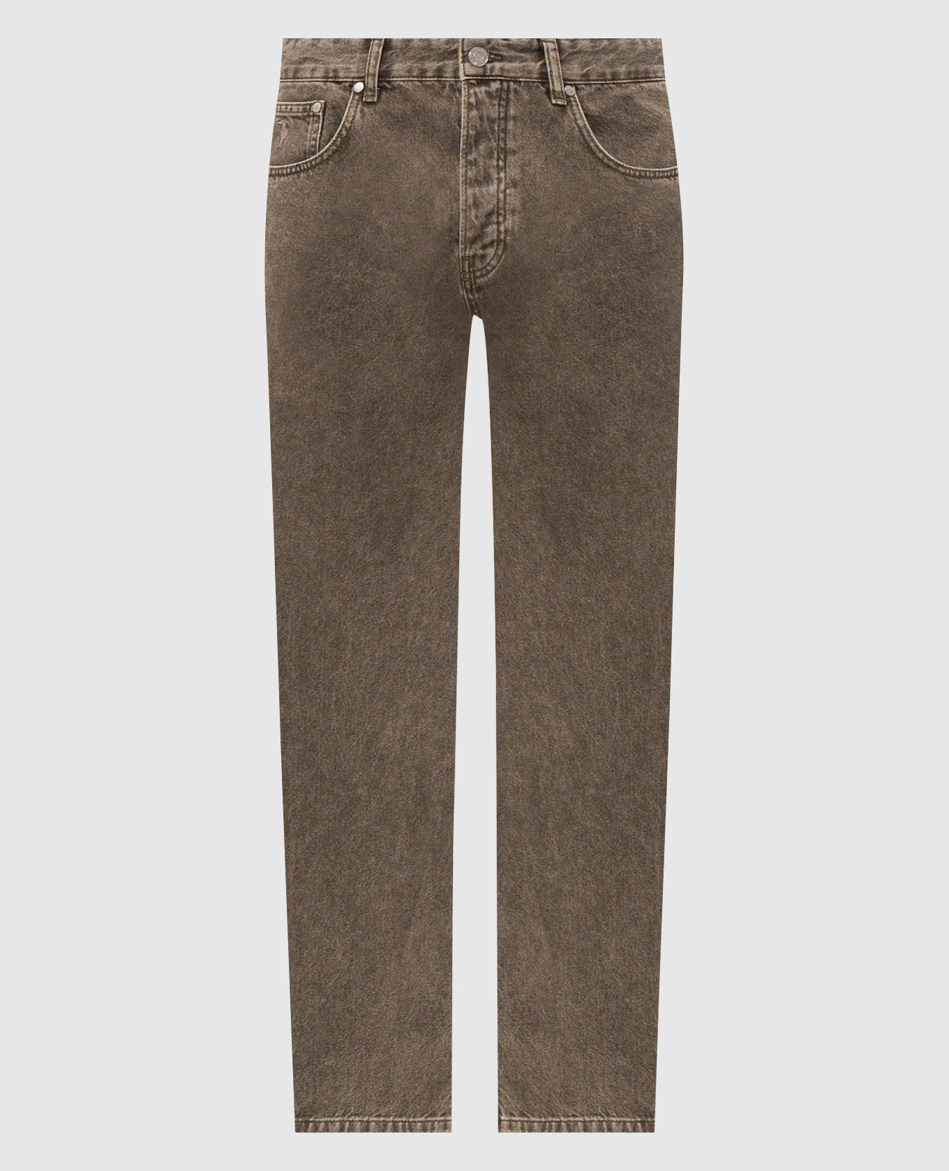 Khaki jeans with embroidered logo