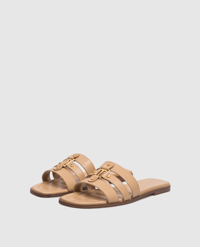 Twinset Beige leather flip-flops with logo engraving 261TCP038