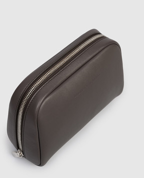 Brunello Cucinelli Dark brown leather toiletry bag with embossed logo MWZNBU430