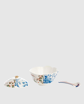 SELETTI Maurilia white porcelain sugar bowl with spoon 09748