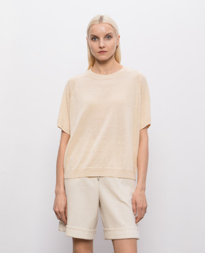 Peserico Beige linen t-shirt with monil chain S99162F129056L