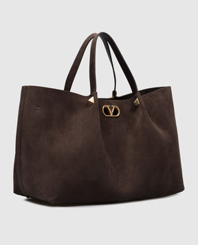 Valentino Brown suede VLogo tote bag 9W2B0T82AHA