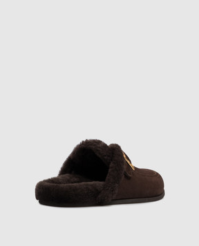 Jimmy Choo Brown suede mules with fur trim and logo engraving BIKERMULEFVSG