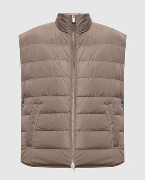 Peserico Brown down vest with monil chain A0346006957